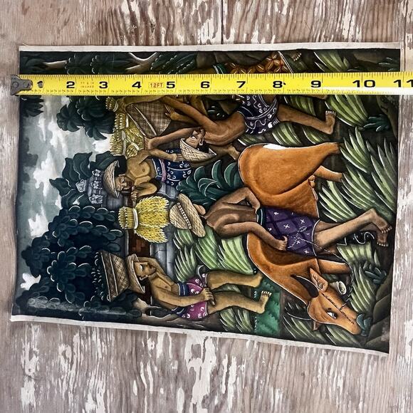 Vintage Balinese Gouache Painting I.BG Rai Bali Village Scene Rice Harvest 11x8” - Picture 5 of 15